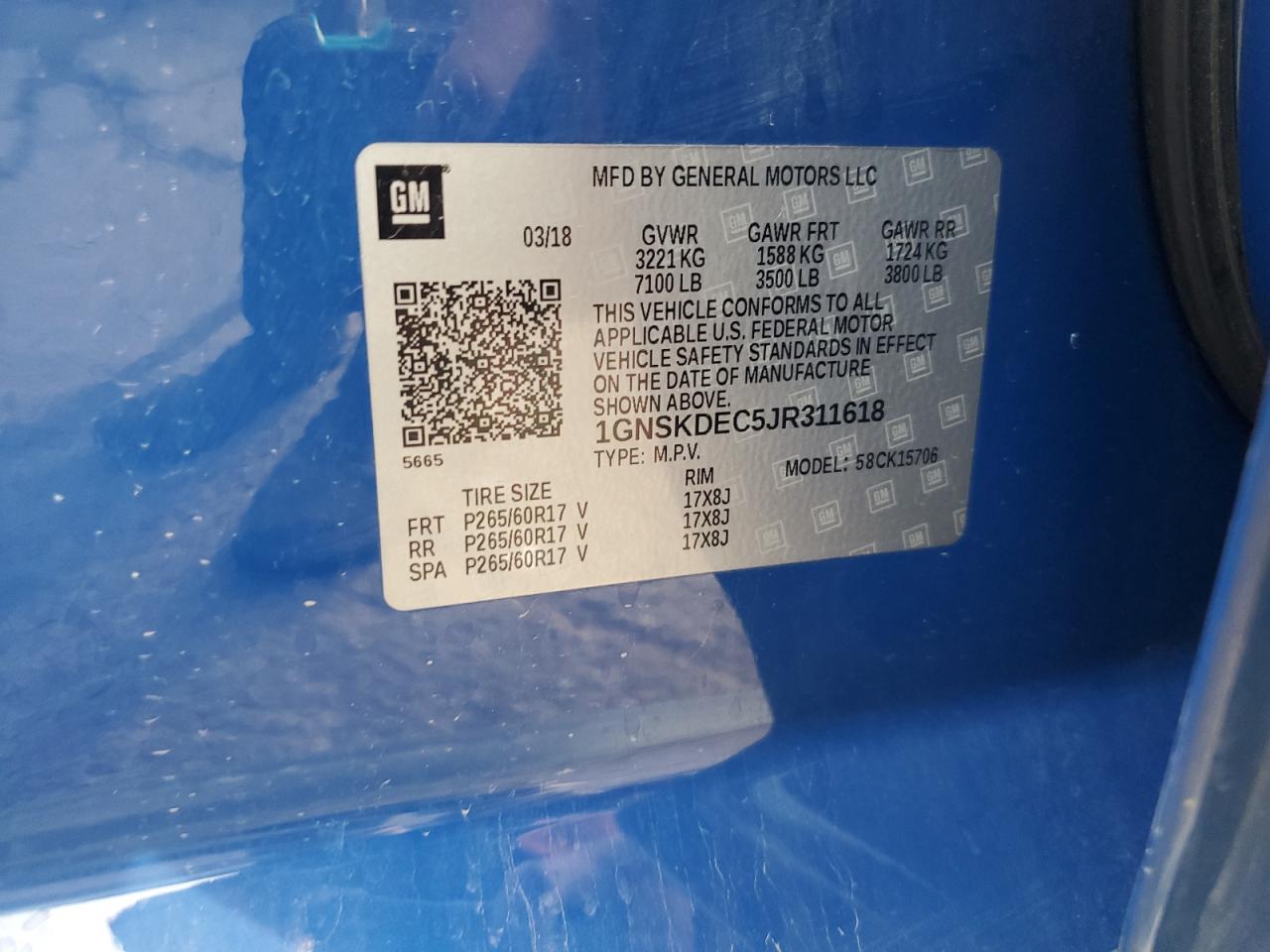 2018 Chevrolet Tahoe Police VIN: 1GNSKDEC5JR311618 Lot: 81364705