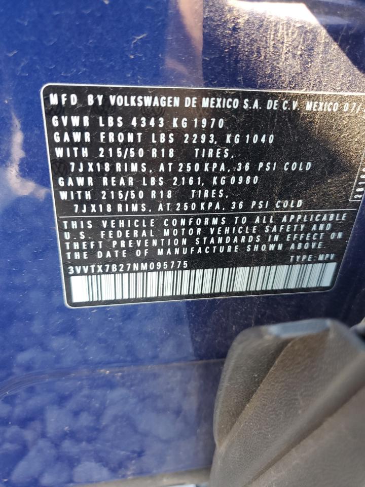 2022 Volkswagen Taos Se VIN: 3VVTX7B27NM095775 Lot: 81455365