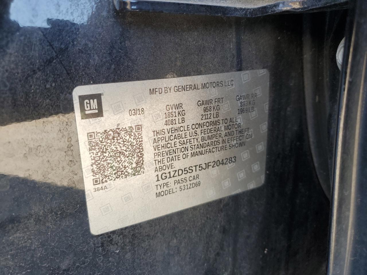 2018 Chevrolet Malibu Lt VIN: 1G1ZD5ST5JF204283 Lot: 81751825