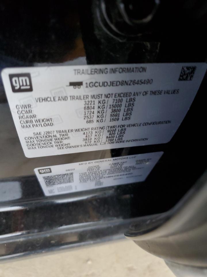 2022 Chevrolet Silverado K1500 High Country VIN: 1GCUDJED8NZ645490 Lot: 80535055