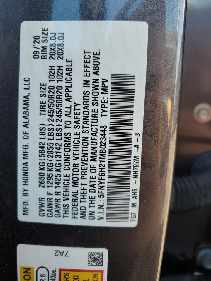 2021 Honda Pilot Se VIN: 5FNYF6H21MB023448 Lot: 80942315