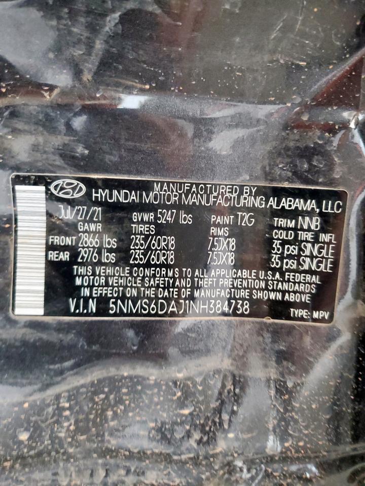 2022 Hyundai Santa Fe Sel VIN: 5NMS6DAJ1NH384738 Lot: 84294675