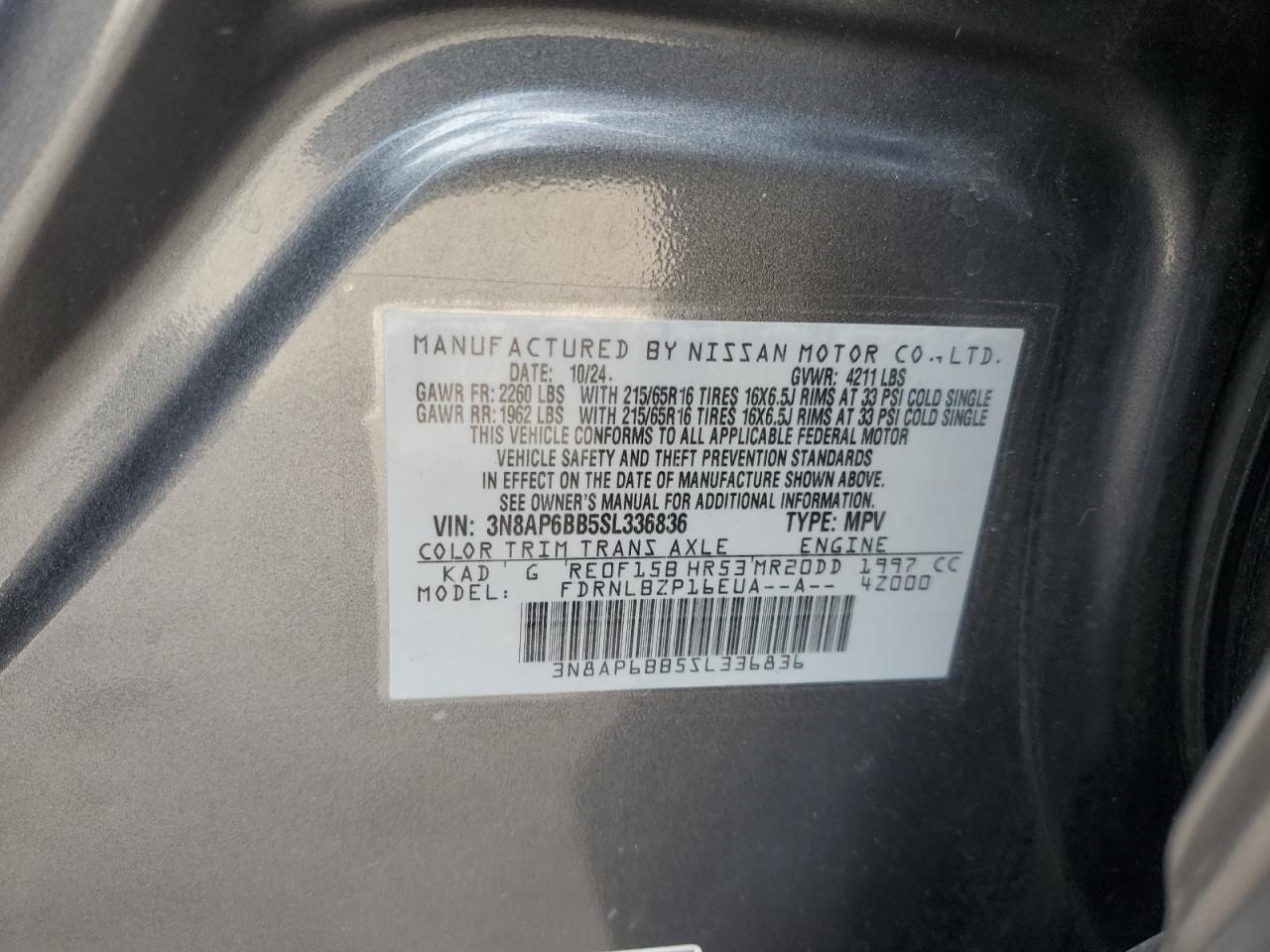 2025 Nissan Kicks S VIN: 3N8AP6BB5SL336836 Lot: 80787155