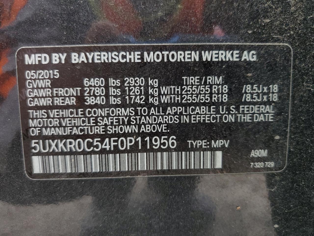 2015 BMW X5 xDrive35I VIN: 5UXKR0C54F0P11956 Lot: 71911495