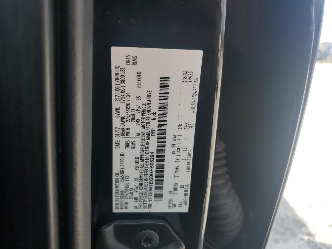 2017 Ford F150 Supercrew VIN: 1FTEW1EG0HFB06294 Lot: 81318425