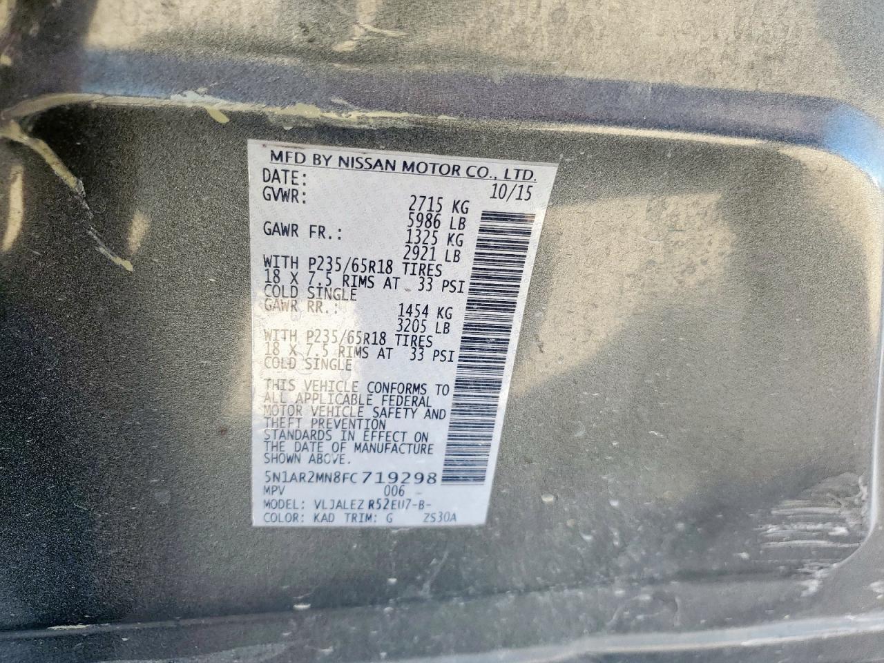 2015 Nissan Pathfinder S VIN: 5N1AR2MN8FC719298 Lot: 84199125