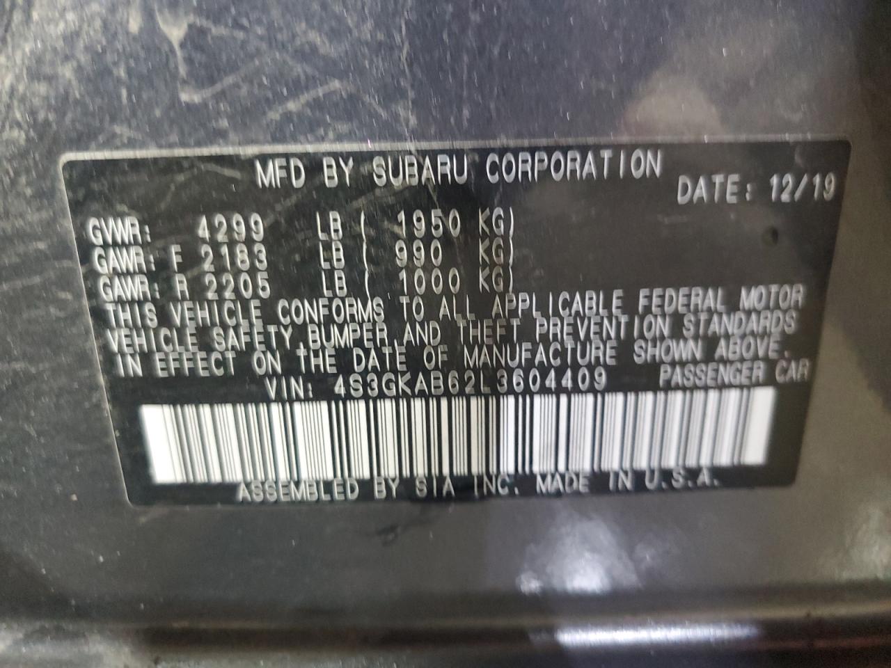 2020 Subaru Impreza VIN: 4S3GKAB62L3604409 Lot: 81029625