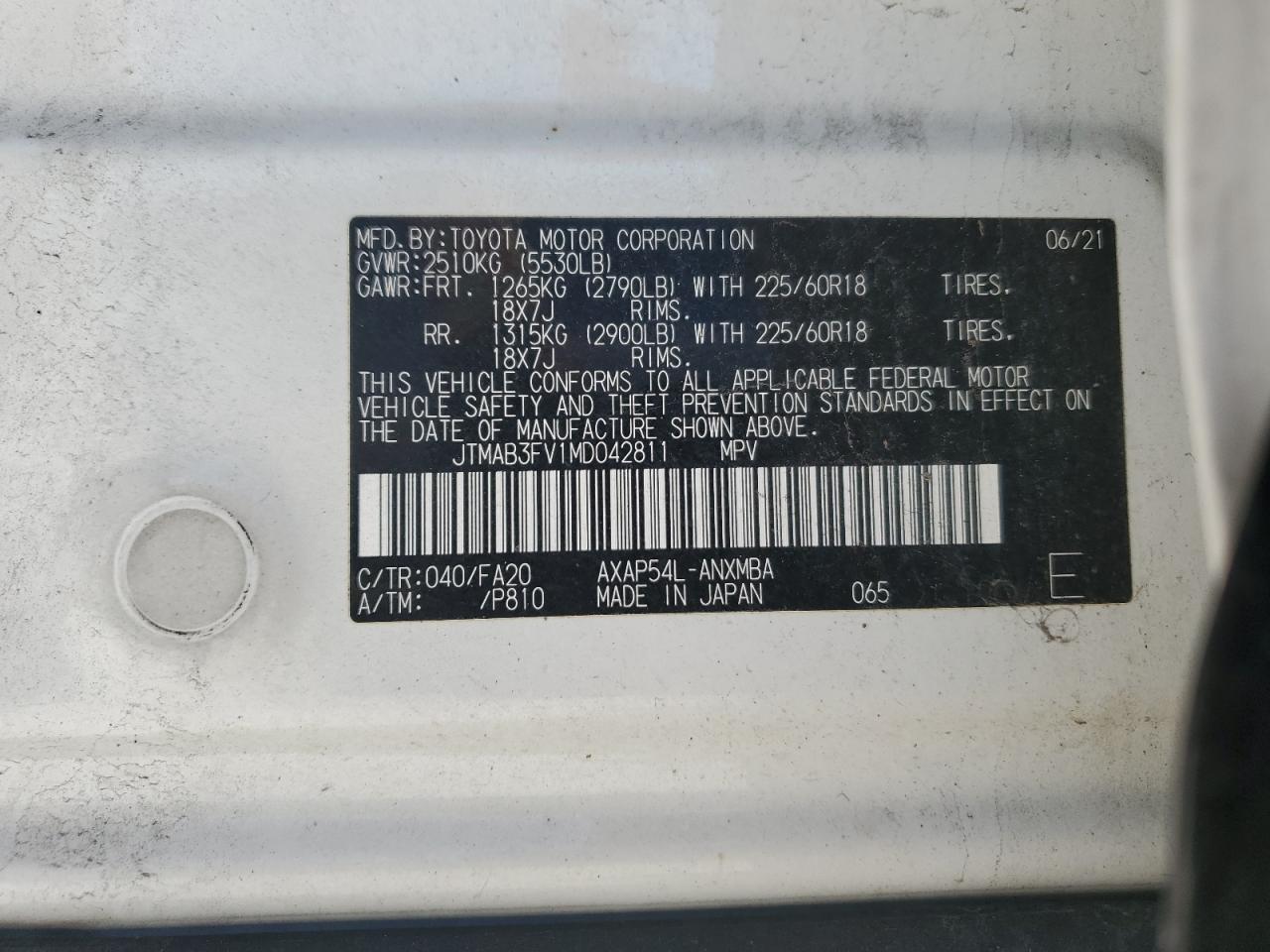 2021 Toyota Rav4 Prime Se VIN: JTMAB3FV1MD042811 Lot: 84244885