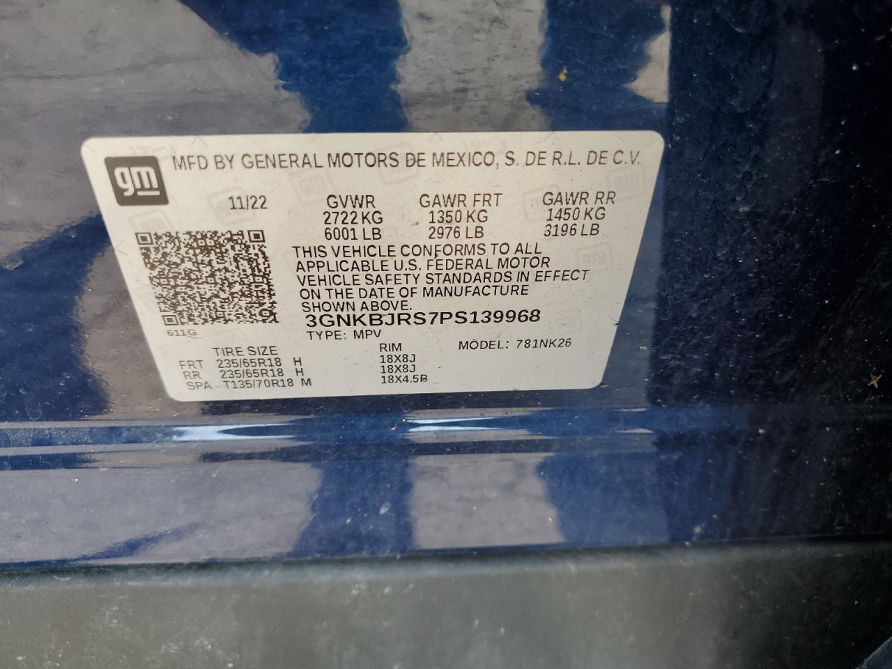 2023 Chevrolet Blazer 3Lt VIN: 3GNKBJRS7PS139968 Lot: 71368205