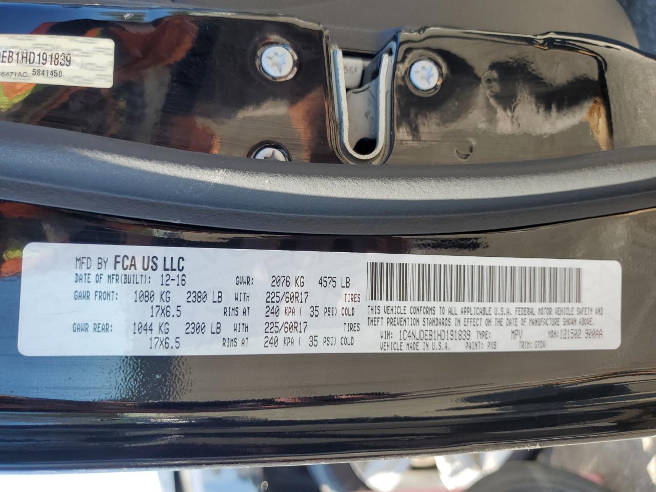 2017 Jeep Compass Latitude VIN: 1C4NJDEB1HD191839 Lot: 80860595