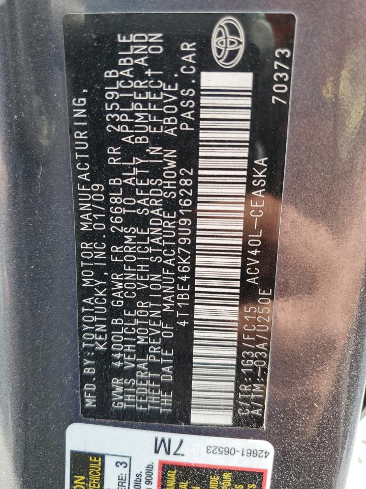 2009 Toyota Camry Base VIN: 4T1BE46K79U916282 Lot: 84781295