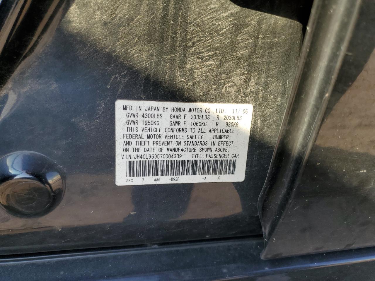 2007 Acura Tsx VIN: JH4CL96957C004339 Lot: 71867685