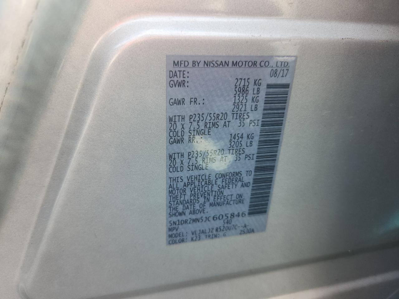 2018 Nissan Pathfinder S VIN: 5N1DR2MN5JC605846 Lot: 81315005