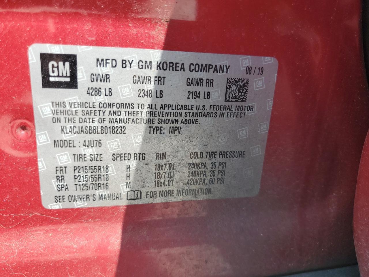 2020 Buick Encore Preferred VIN: KL4CJASB8LB018232 Lot: 81629935