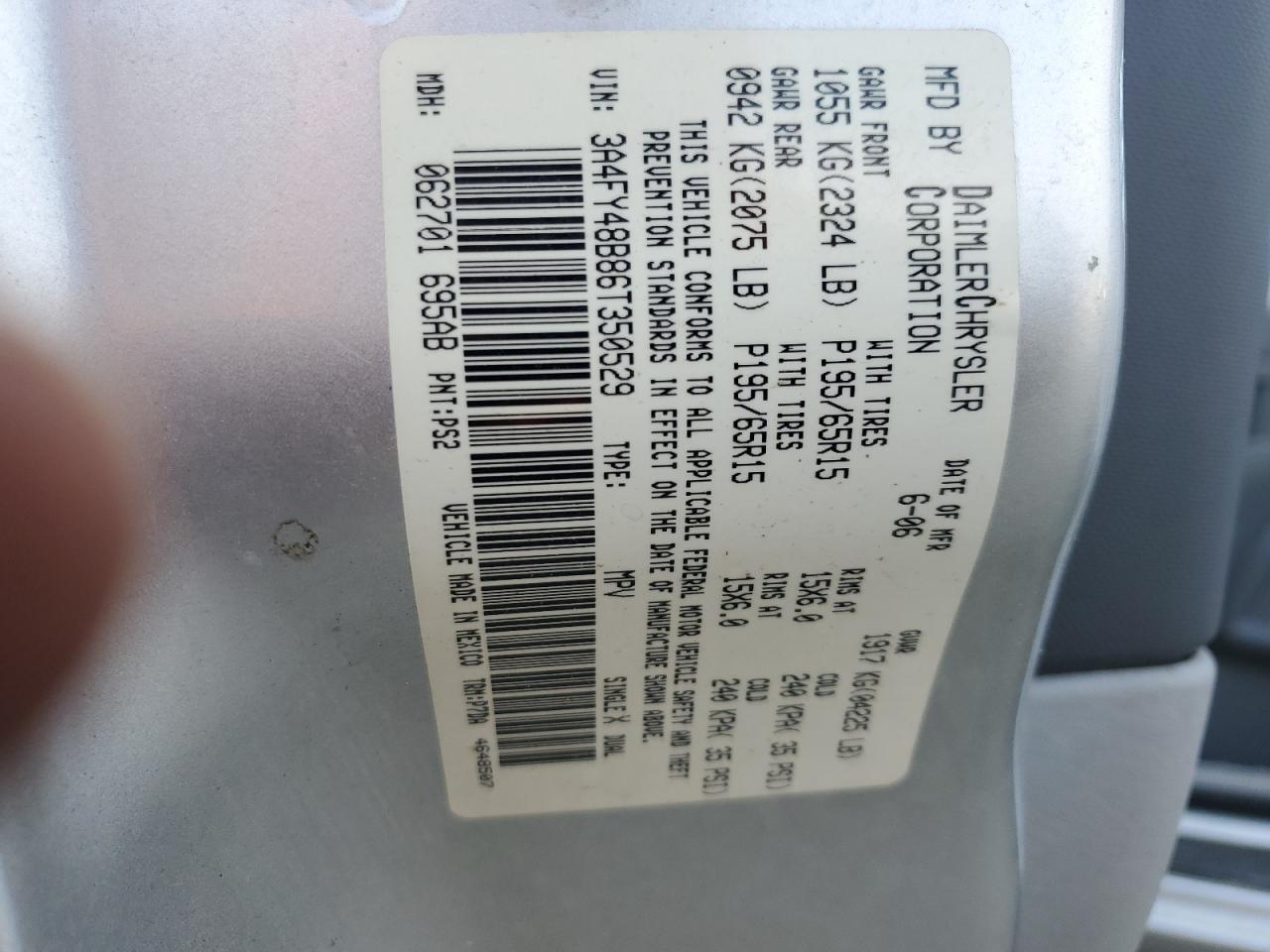 2006 Chrysler Pt Cruiser VIN: 3A4FY48B86T350529 Lot: 81566695