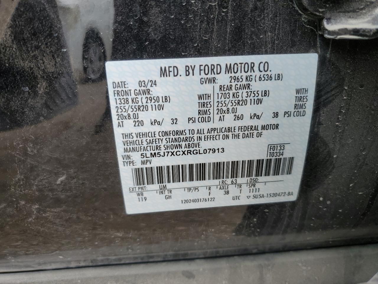 2024 Lincoln Aviator Reserve VIN: 5LM5J7XCXRGL07913 Lot: 71797965