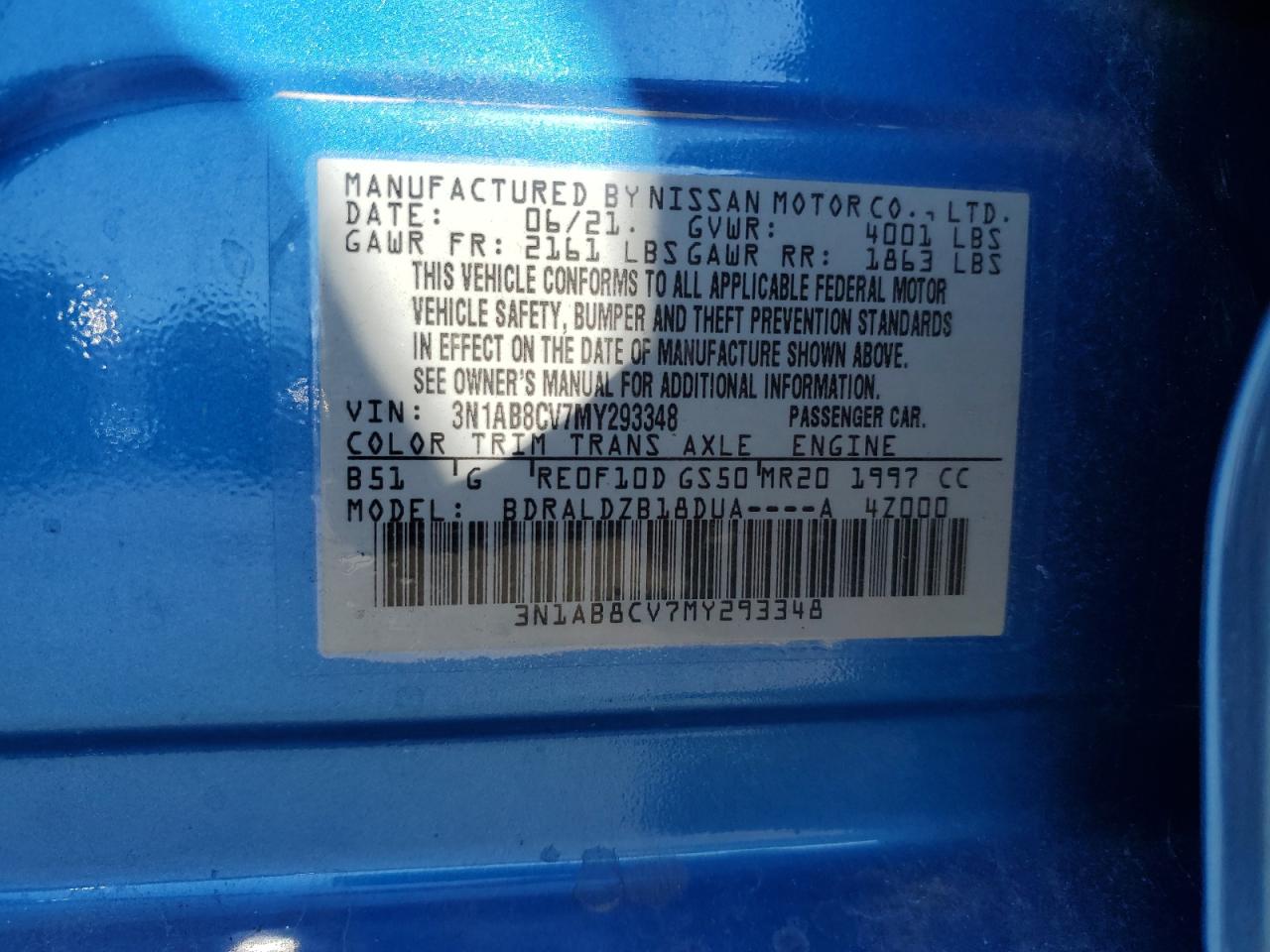 2021 Nissan Sentra Sv VIN: 3N1AB8CV7MY293348 Lot: 80252335