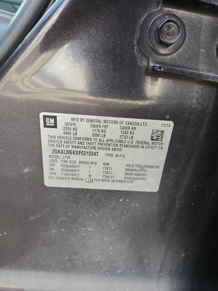 2015 GMC Terrain Sle VIN: 2GKALMEKXF6210347 Lot: 80182245