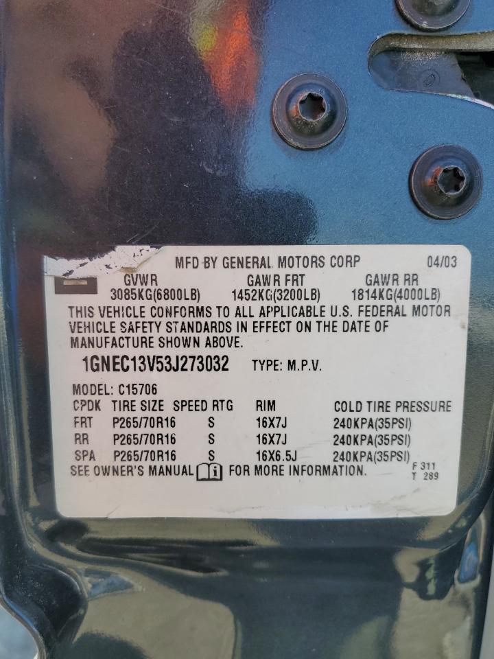 2003 Chevrolet Tahoe C1500 VIN: 1GNEC13V53J273032 Lot: 71504175