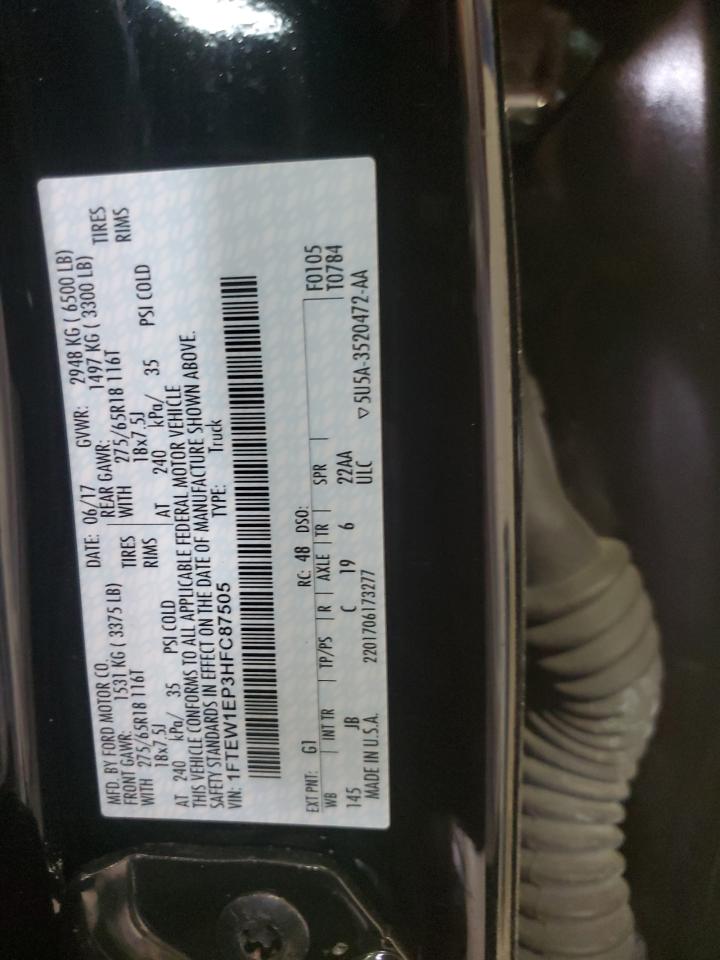 2017 Ford F150 Supercrew VIN: 1FTEW1EP3HFC87505 Lot: 80574155