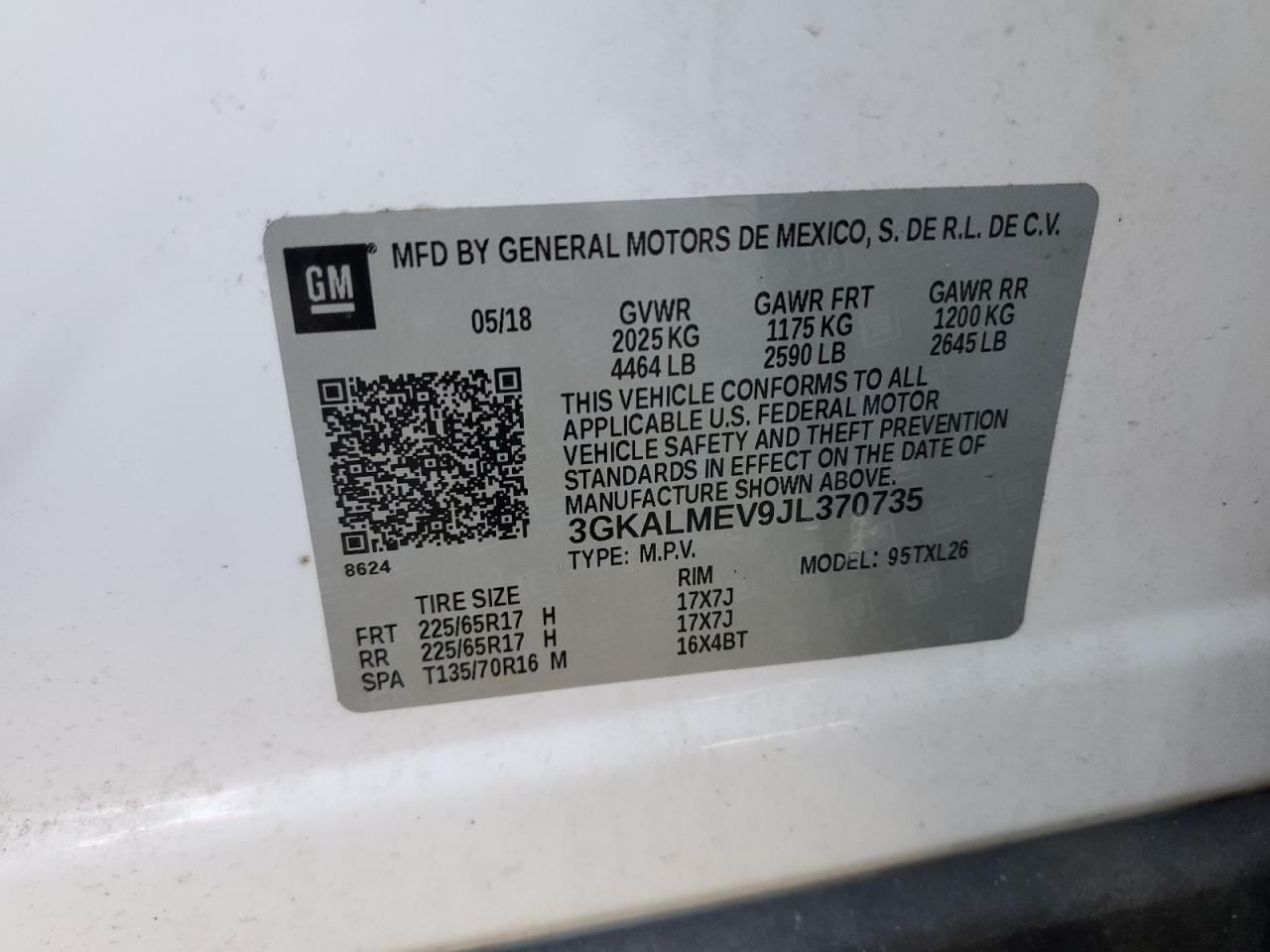 2018 GMC Terrain Sle VIN: 3GKALMEV9JL370735 Lot: 71119455