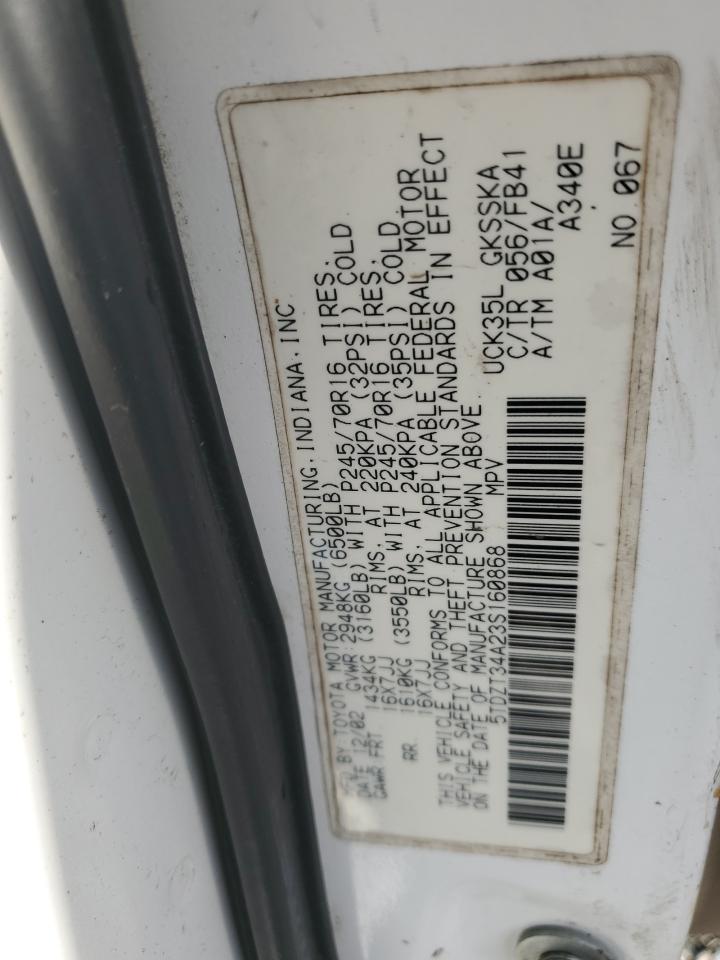 2003 Toyota Sequoia Sr5 VIN: 5TDZT34A23S160868 Lot: 80180525