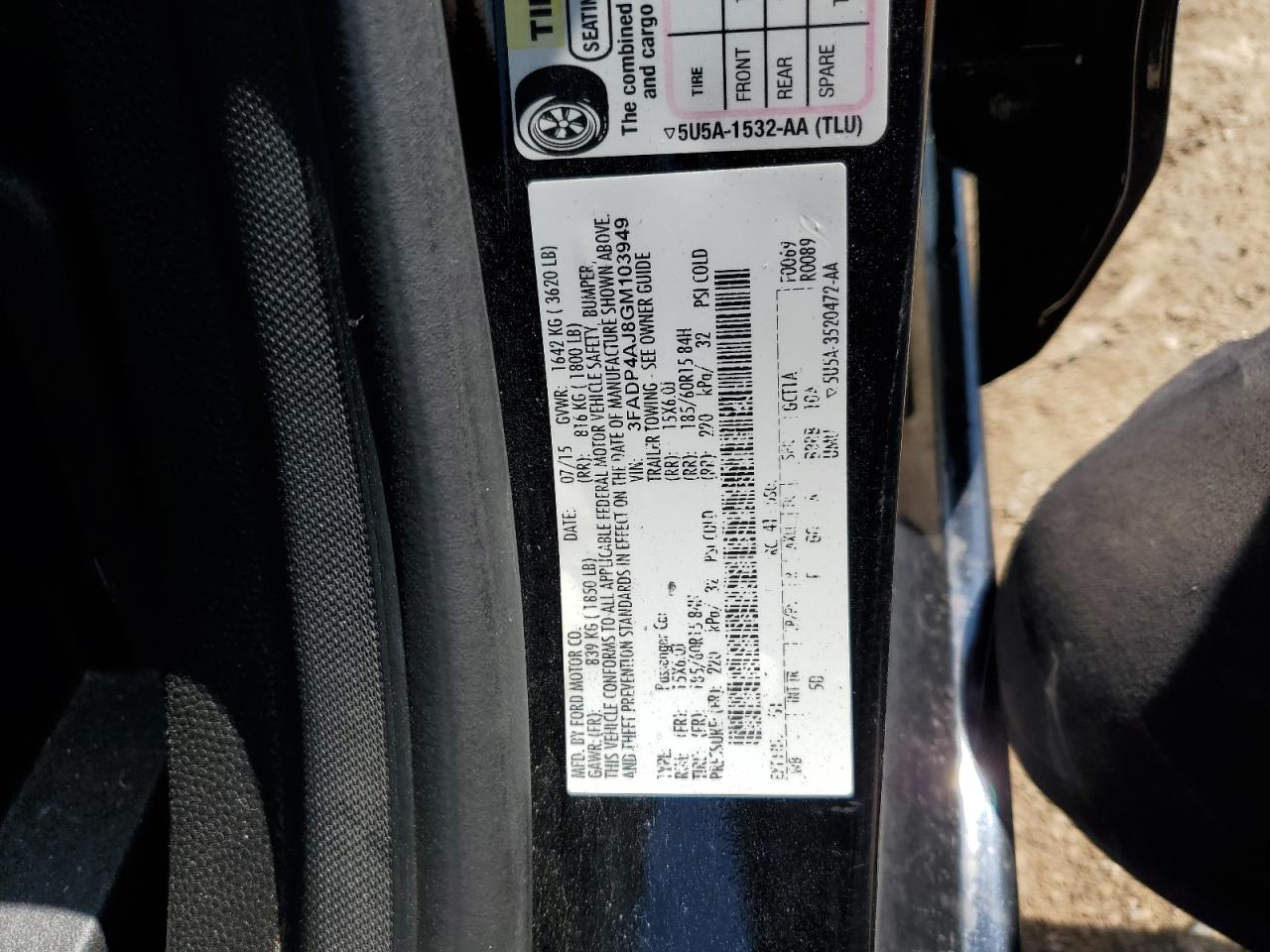 2016 Ford Fiesta S VIN: 3FADP4AJ8GM103949 Lot: 70992125