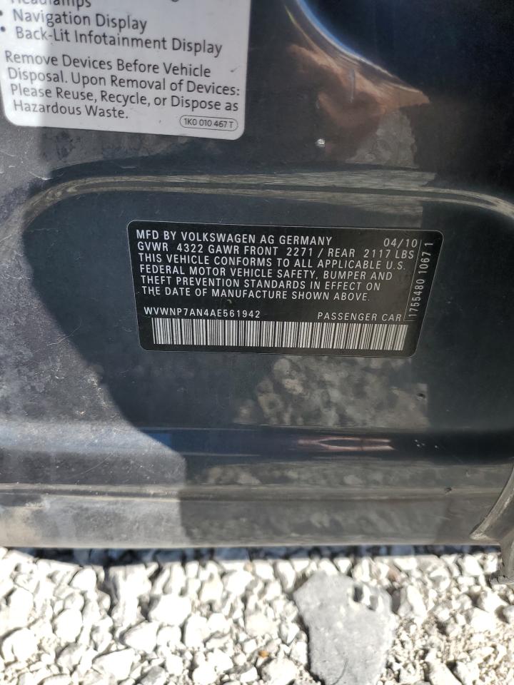 2010 Volkswagen Cc Sport VIN: WVWNP7AN4AE561942 Lot: 71704895