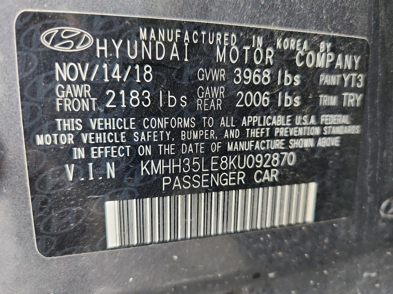 2019 Hyundai Elantra Gt VIN: KMHH35LE8KU092870 Lot: 71274415