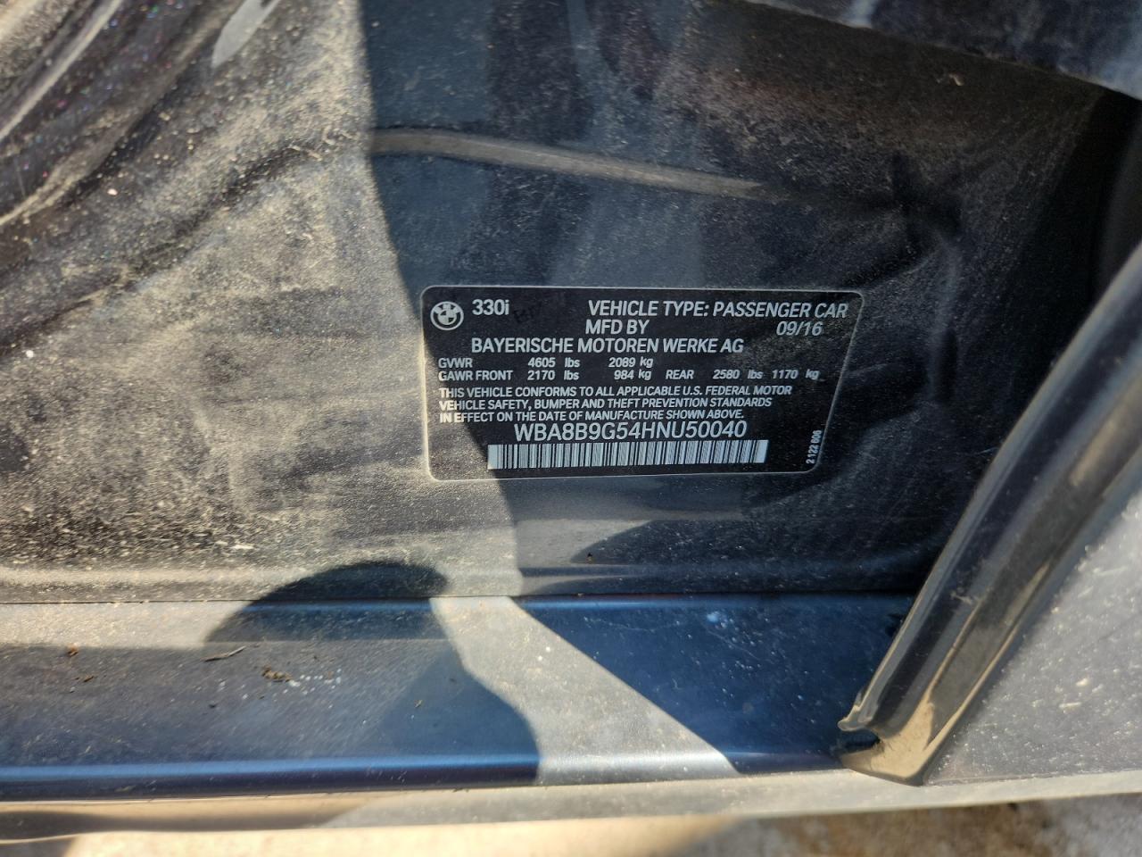 2017 BMW 330 I VIN: WBA8B9G54HNU50040 Lot: 70821655