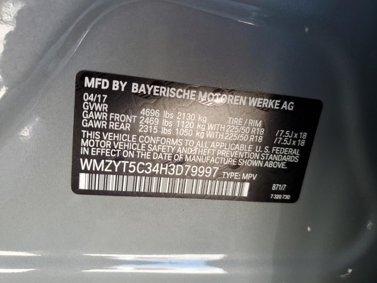 2017 Mini Cooper S Countryman All4 VIN: WMZYT5C34H3D79997 Lot: 71874305