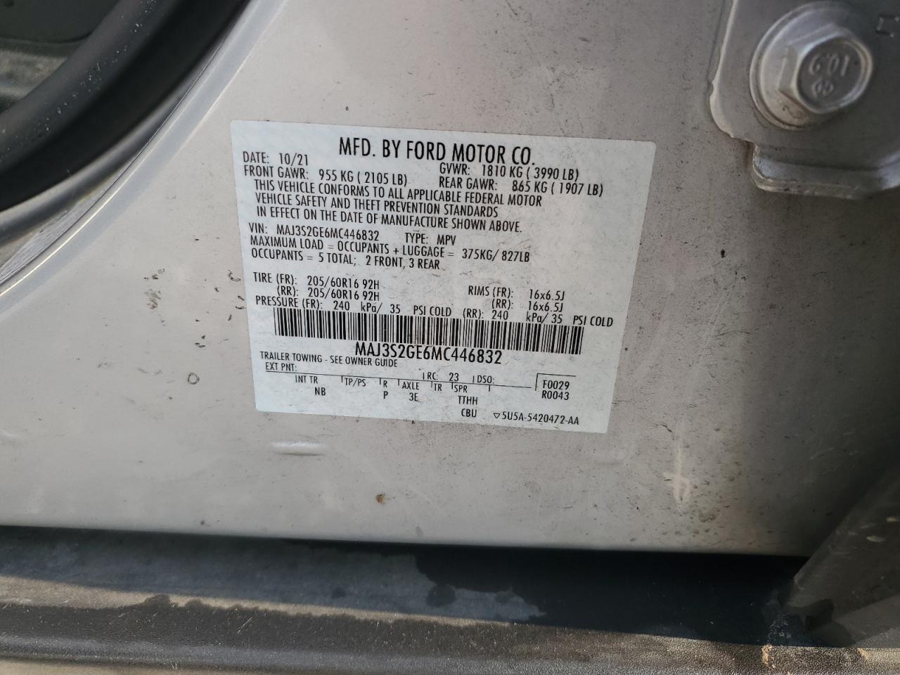 2021 Ford Ecosport Se VIN: MAJ3S2GE6MC446832 Lot: 71842445