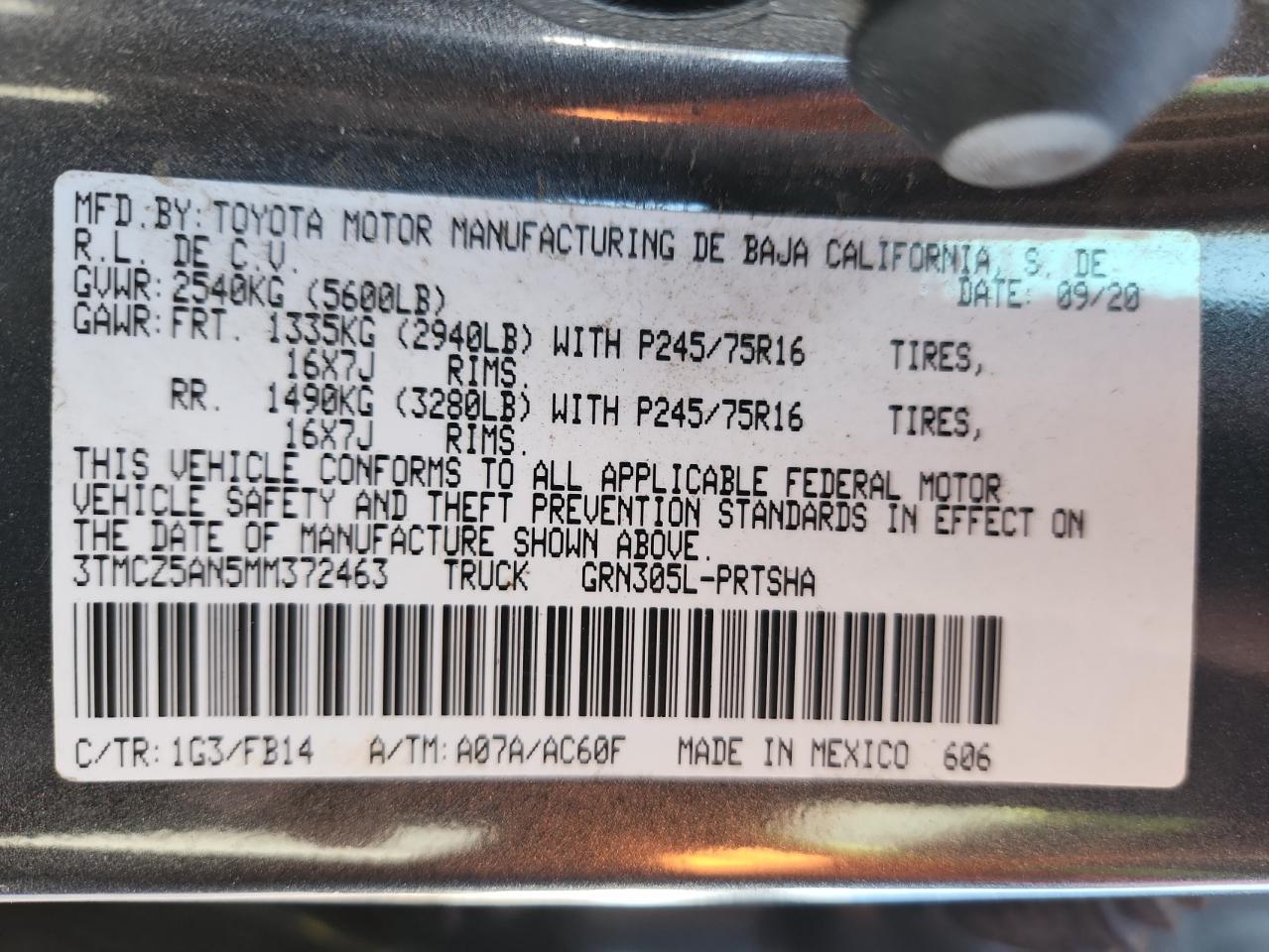 2021 Toyota Tacoma Double Cab VIN: 3TMCZ5AN5MM372463 Lot: 80795315