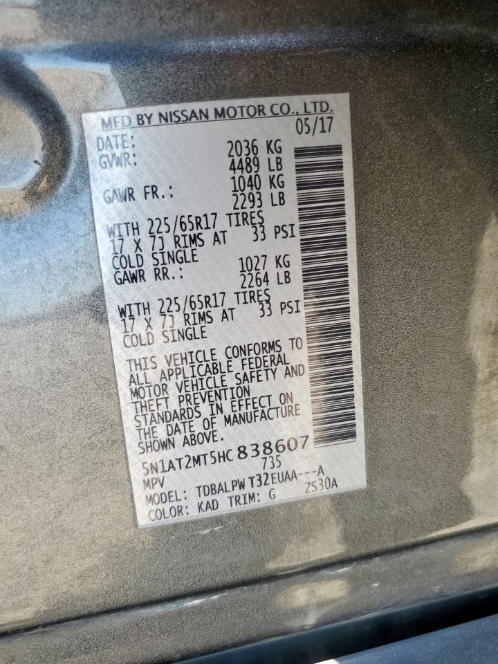 2017 Nissan Rogue S VIN: 5N1AT2MT5HC838607 Lot: 71487385