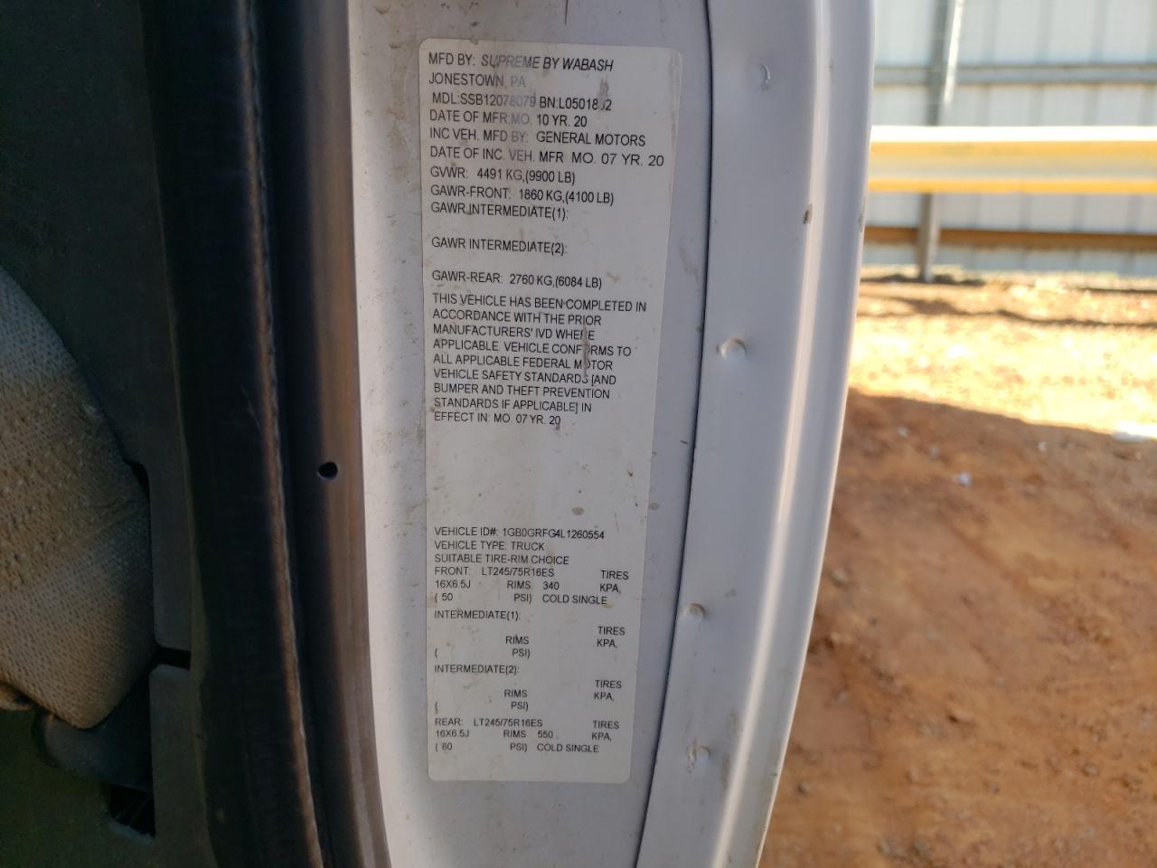 2020 Chevrolet Express G3500 VIN: 1GB0GRFG4L1260554 Lot: 80168745