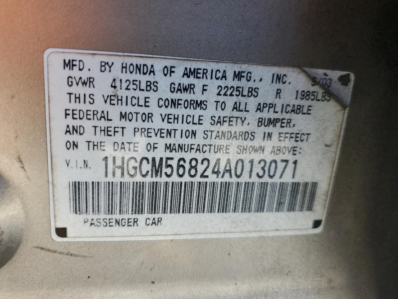 2004 Honda Accord Ex VIN: 1HGCM56824A013071 Lot: 80519555