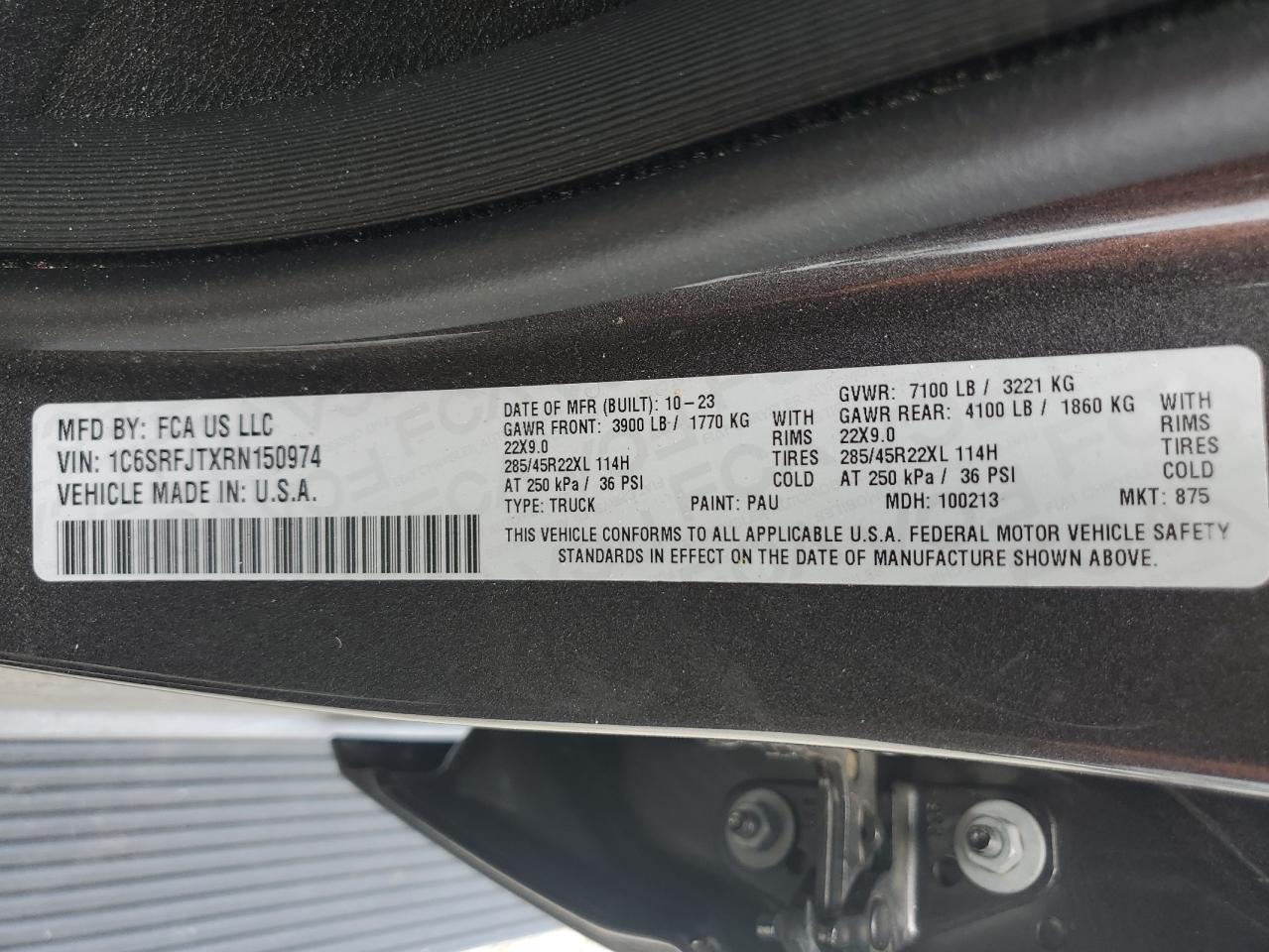 2024 Ram 1500 Laramie VIN: 1C6SRFJTXRN150974 Lot: 82160025