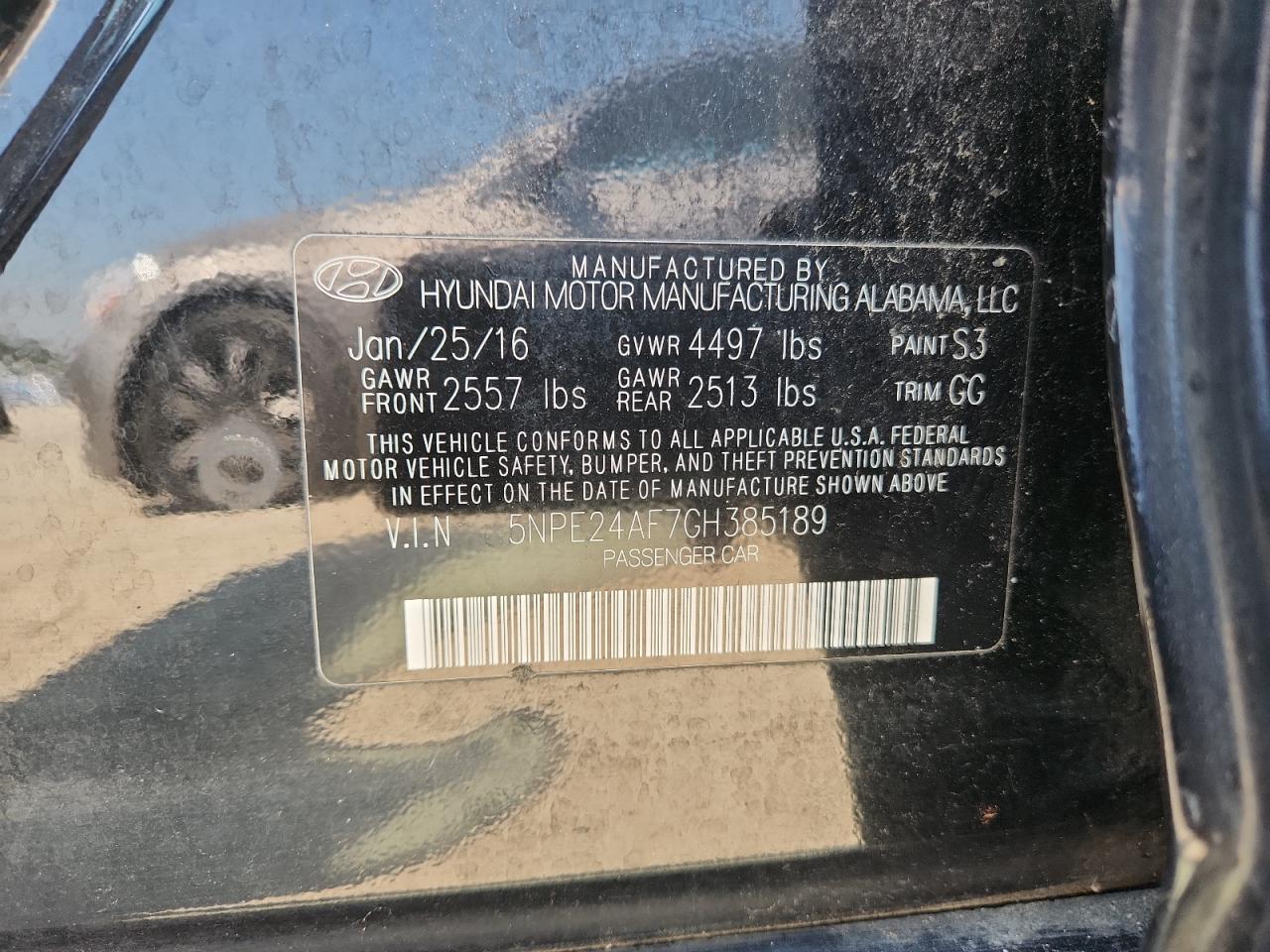 2016 Hyundai Sonata Se VIN: 5NPE24AF7GH385189 Lot: 80152425