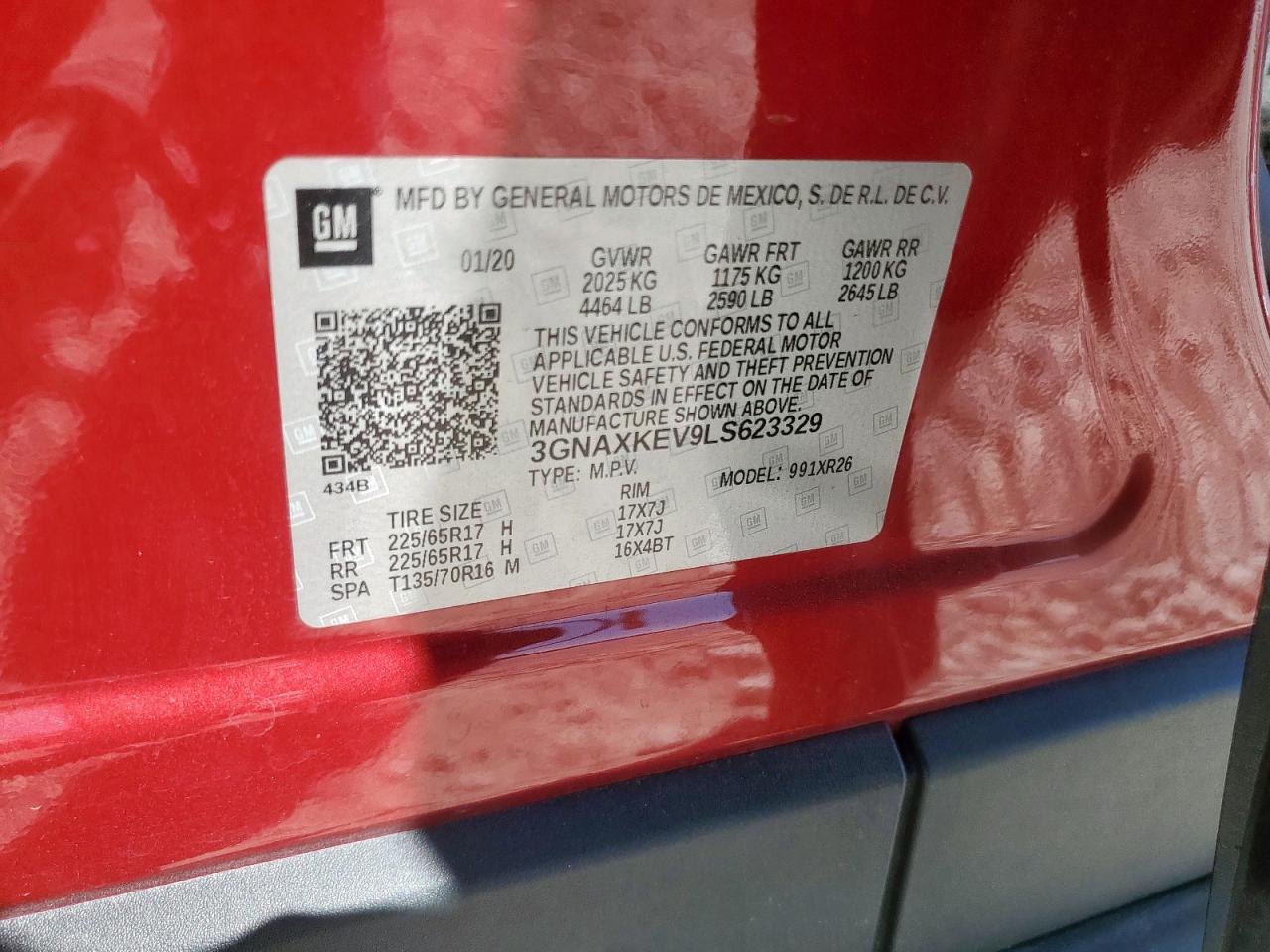 2020 Chevrolet Equinox Lt VIN: 3GNAXKEV9LS623329 Lot: 81830125