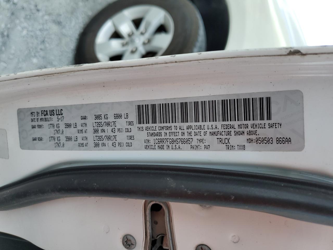 2017 Ram 1500 St VIN: 1C6RR7FG8HS766057 Lot: 80411105