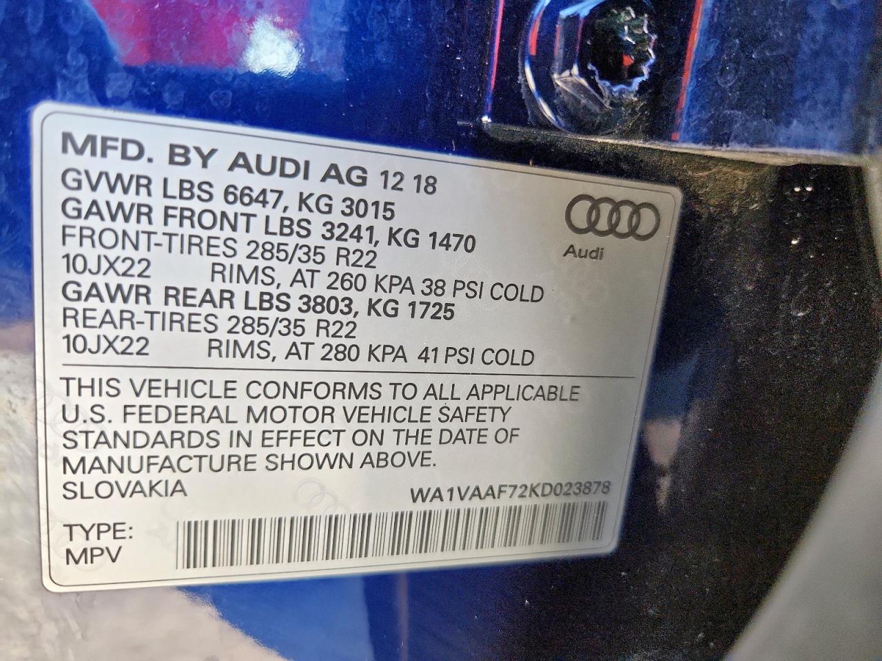 2019 Audi Q7 Prestige VIN: WA1VAAF72KD023878 Lot: 84568635