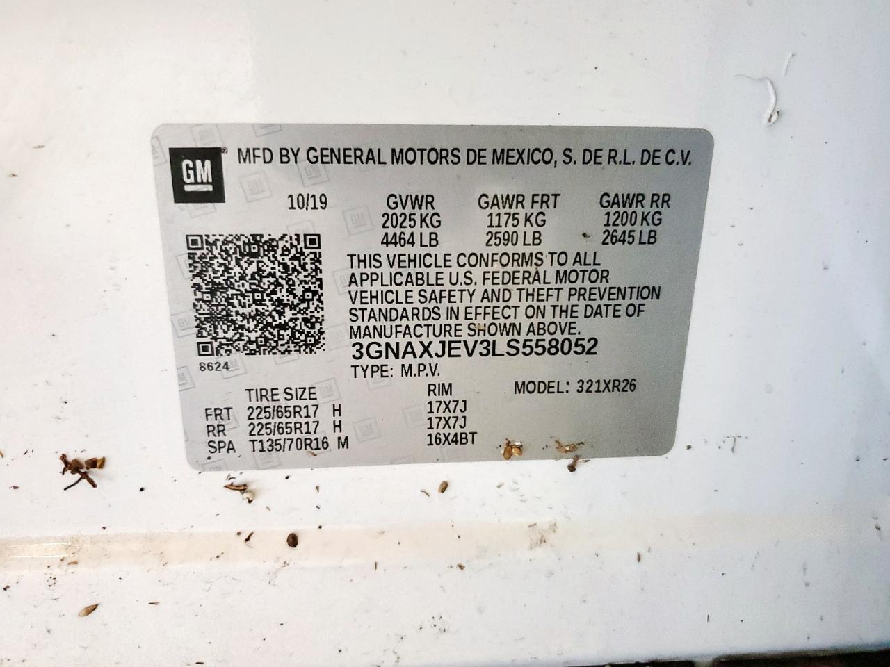 2020 Chevrolet Equinox Lt VIN: 3GNAXJEV3LS558052 Lot: 71687145