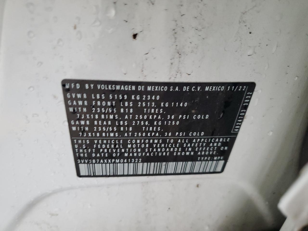 2023 Volkswagen Tiguan Se VIN: 3VV3B7AXXPM041322 Lot: 81493105