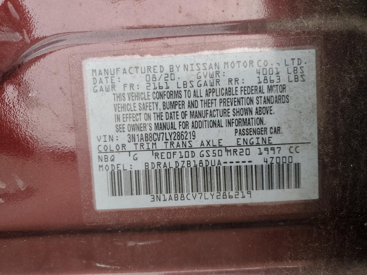 2020 Nissan Sentra Sv VIN: 3N1AB8CV7LY286219 Lot: 81775705