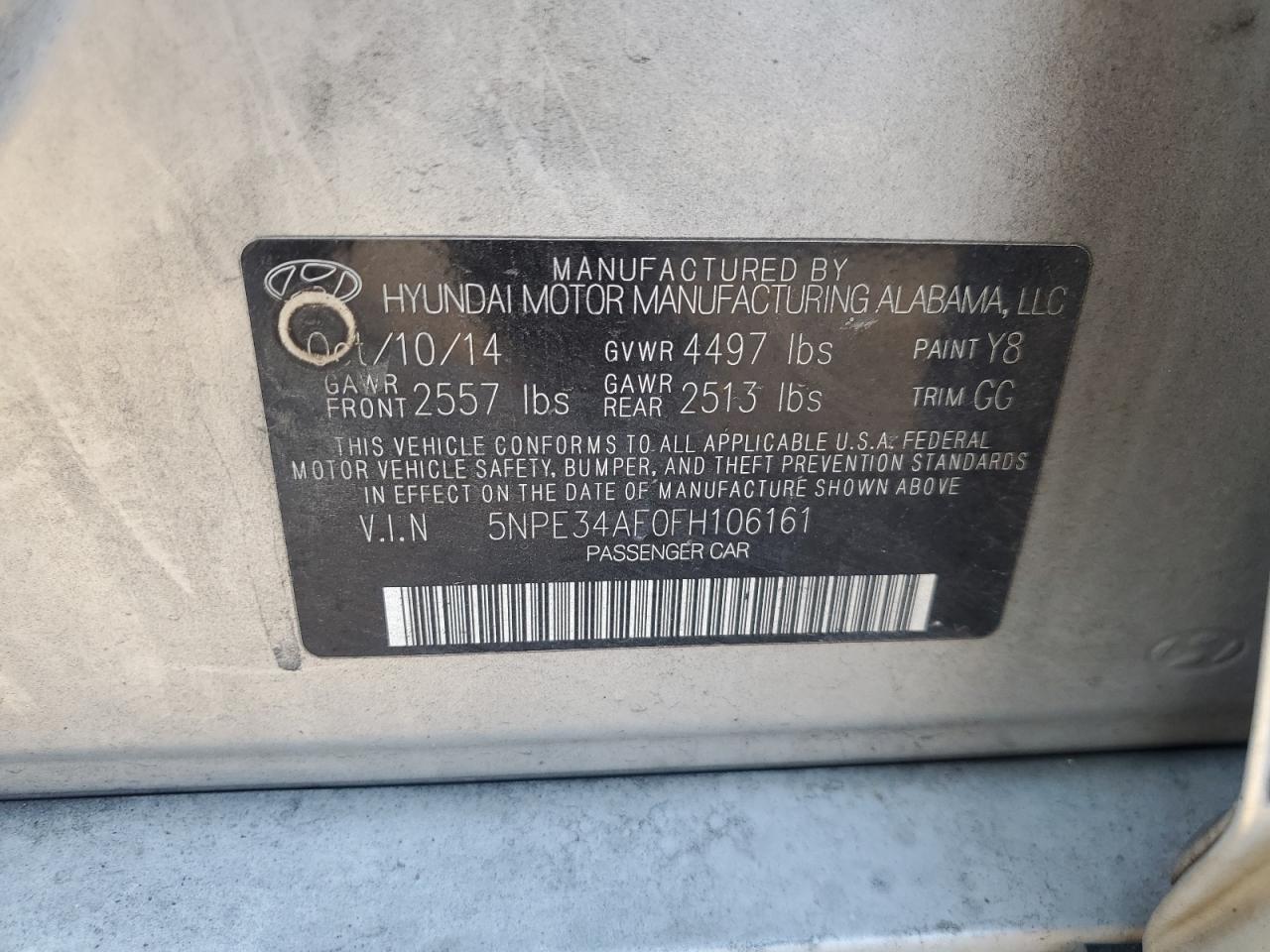 2015 Hyundai Sonata Sport VIN: 5NPE34AF0FH106161 Lot: 80067375