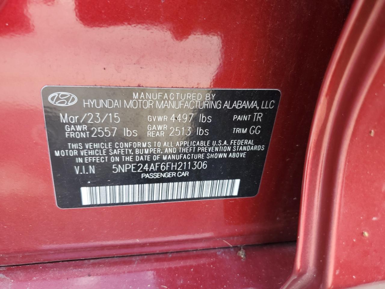 2015 Hyundai Sonata Se VIN: 5NPE24AF6FH211306 Lot: 84384205