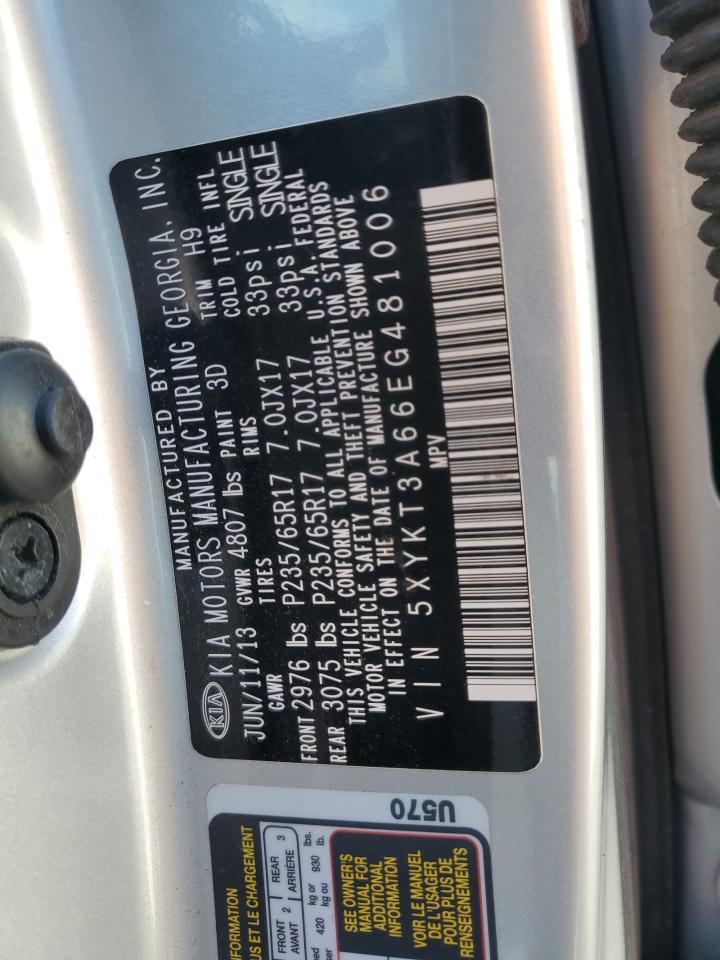 2014 Kia Sorento Lx VIN: 5XYKT3A66EG481006 Lot: 81883265