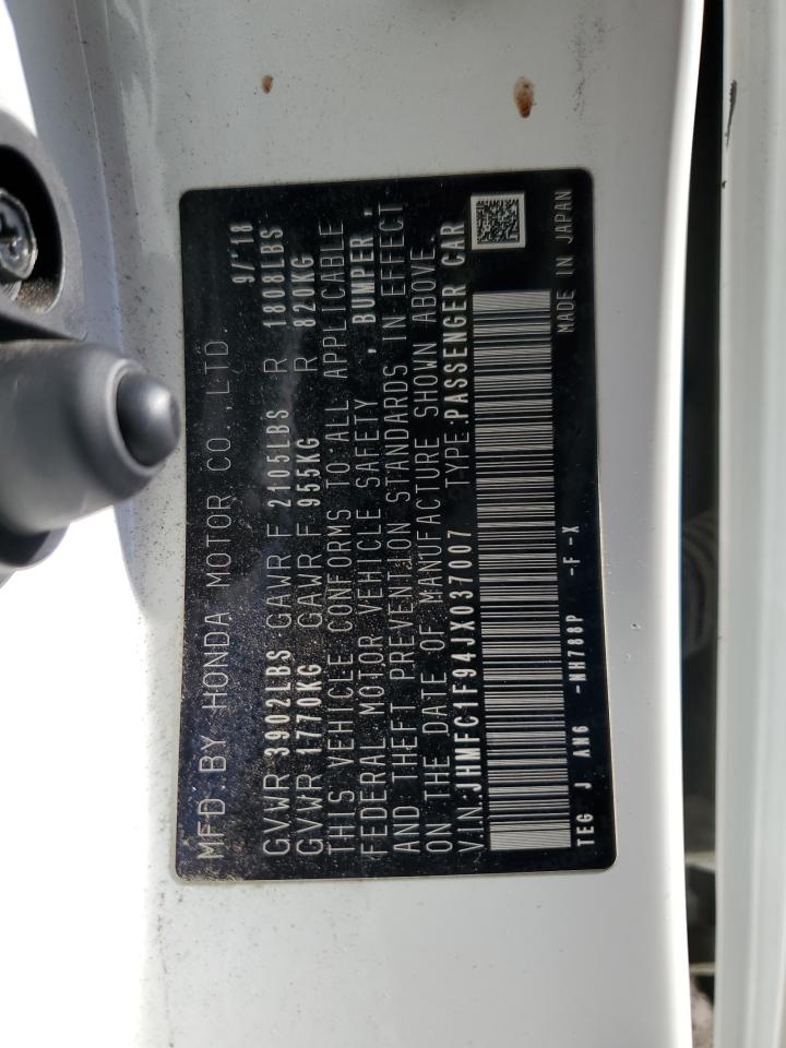 2018 Honda Civic Touring VIN: JHMFC1F94JX037007 Lot: 80880105