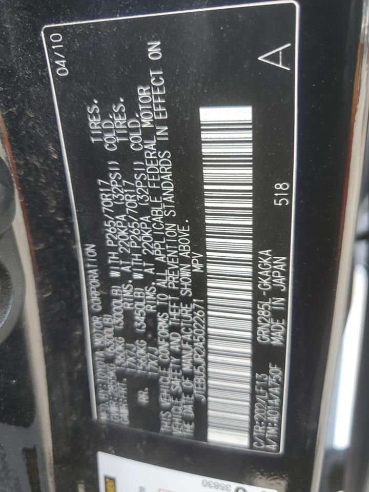 2010 Toyota 4Runner Sr5 VIN: JTEBU5JR2A5022671 Lot: 80350405