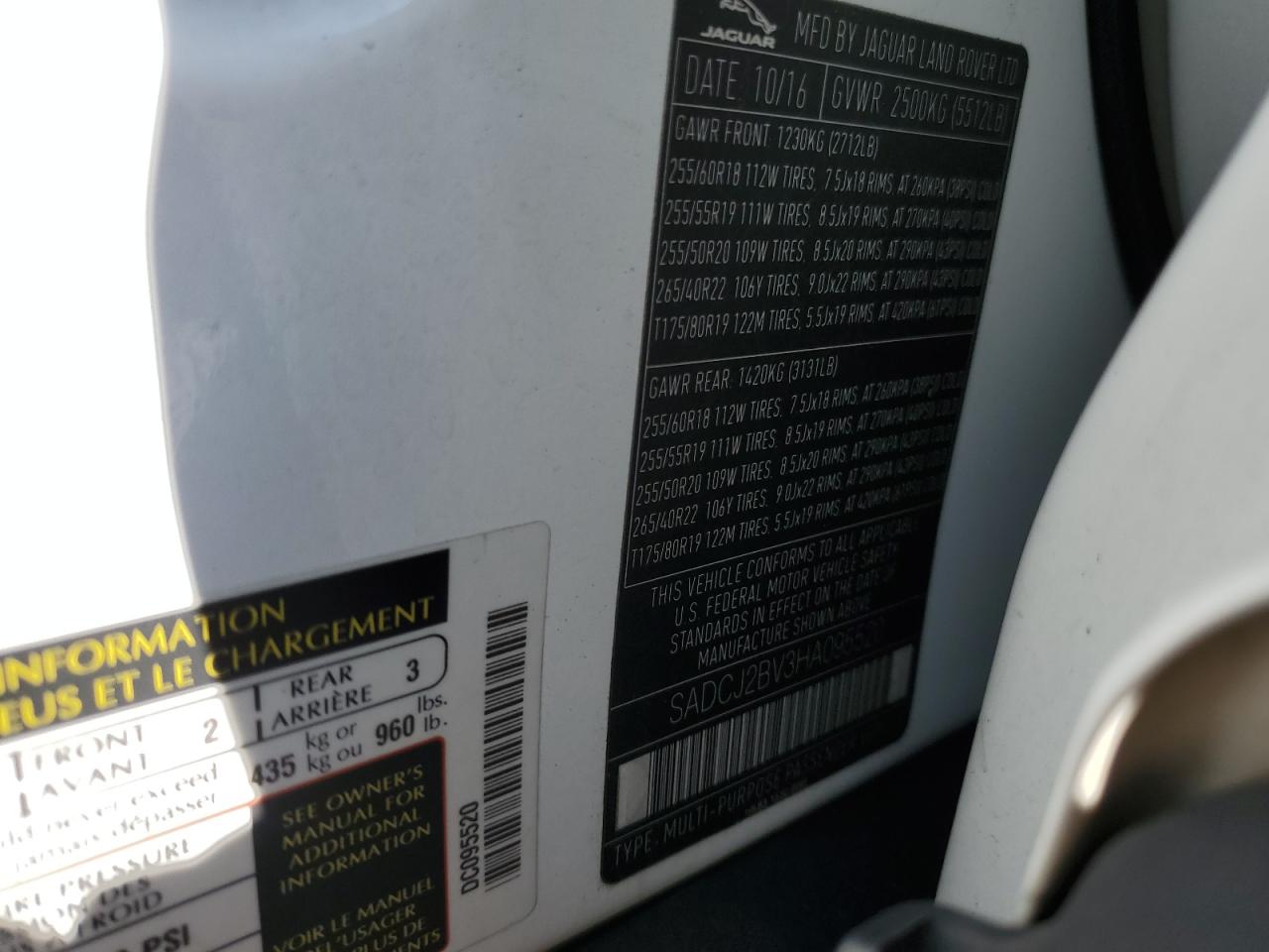 2017 Jaguar F-Pace Premium VIN: SADCJ2BV3HA095520 Lot: 71369295